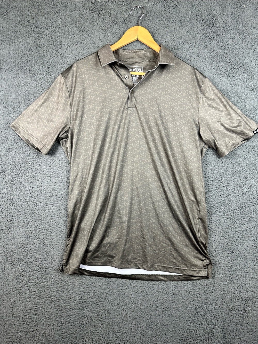 Bow Crew Mens XL Performance Polo Shirt Brown Duck Print Short Sleeve Stretch